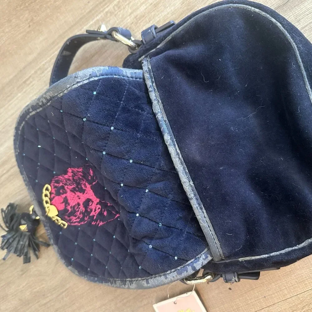 Juicy Couture Pink Scottie Hobo NWT Navy Blue Velour  Embroidered